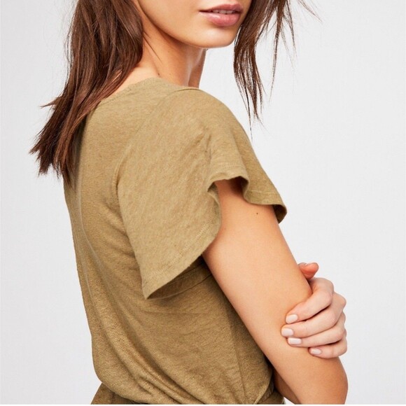 Free People Womens Romper Sm Moss Green Linen Blend Ballerina Tie Waist Beachy - Picture 6 of 15